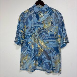 Tommy Bahama Men's Button Front Short Sleeve Tropical Shirt Large Silk Blue